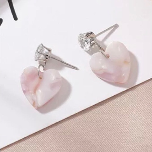 Heart Dangle Stud Earrings - Picture 2 of 2